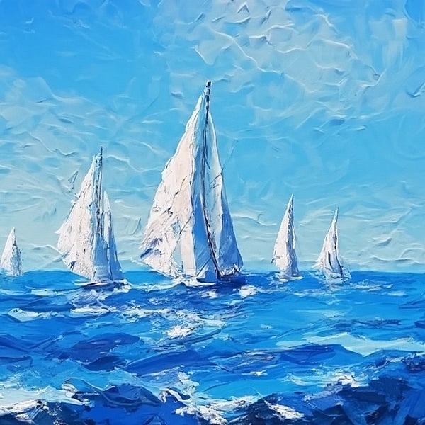 Hand Painted Canvas Paintings, Easy Seascape Painting Ideas, Palette Knife Paintings, Sail Boat at Sea, Wave Painting, Original Small Landscape Paintings, Heavy Texture Canvas Art-Paintingforhome