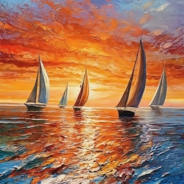 Small Hand Painted Art, Hawaii Sail Boat Sunset Painting, Heavy Texture Canvas Artwork, Easy Landscape Painting Ideas, Simple Small Canvas Paintings-Paintingforhome