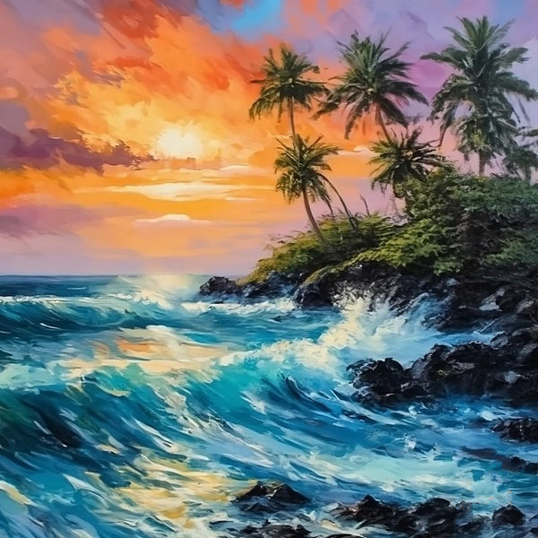 Florida Seashore Beach Sunrise Painting, Heavy Texture Canvas Art, Original Small Landscape Paintings, Small Palette Knife Oil Paintings, Easy Landscape Painting Ideas, Simple Small Canvas Paintings-Paintingforhome
