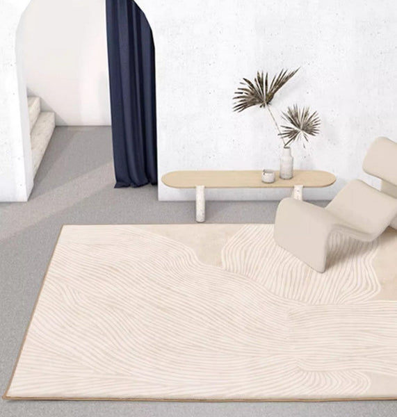 Cream Color Modern Living Room Rugs, Dining Room Modern Rugs, Thick Soft Floor Carpets for Living Room, Soft Contemporary Rugs for Bedroom-Paintingforhome