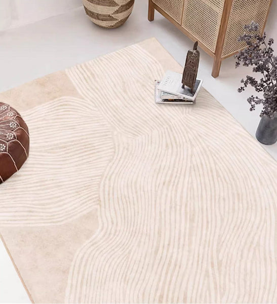 Cream Color Modern Living Room Rugs, Dining Room Modern Rugs, Thick Soft Floor Carpets for Living Room, Soft Contemporary Rugs for Bedroom-Paintingforhome