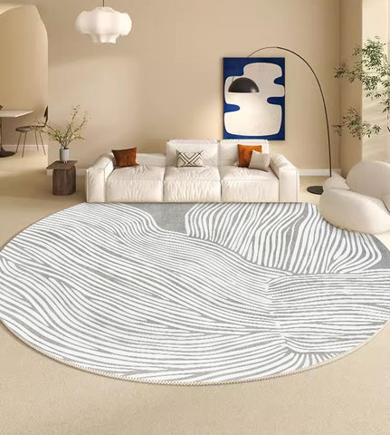 Modern Round Rugs for Dining Room, Gray Round Rugs under Coffee Table, Circular Modern Rugs for Bedroom, Contemporary Modern Rug Ideas for Living Room-Paintingforhome