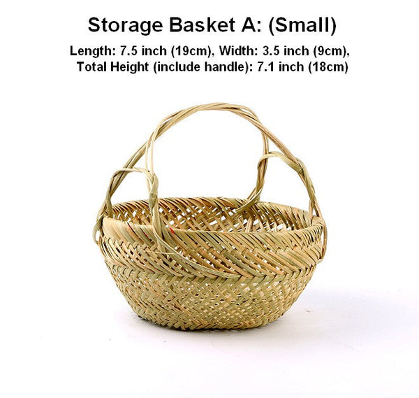 Natural Hand-woven Bamboo Basket, Large Picnic Food Basket with Handle, Lovely Bamboo Baskets for Vegetable, Natural Fruit Basket Kitchen Storage Baskets-Paintingforhome