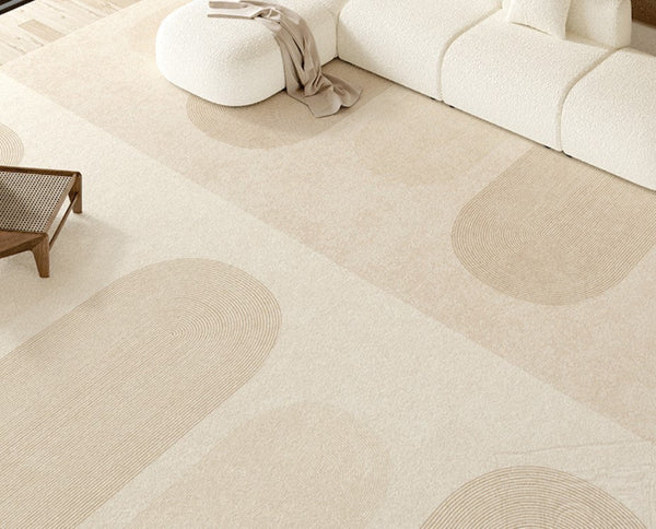 Geometric Modern Rug Ideas for Bedroom, Contemporary Modern Rug Placement Ideas for Living Room, Cream Color Abstract Rugs for Dining Room-Paintingforhome