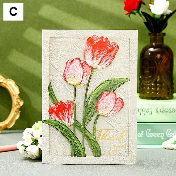 Creative Birthday Greeting Card, Tulip Flower Greeting Cards, Beautiful Greeting Cards to Friends, Original Handmade Greeting Cards-Paintingforhome