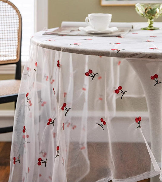 Extra Large Rectangular Tablecloth for Oval Table, Rectangular Table Covers for Coffee Table, Cherry Lace Tablecloths, Lace Embroidered Table Covers-Paintingforhome