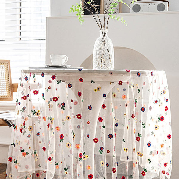 Extra Large Rectangular Tablecloth for Oval Table, Spring Flower Lace Tablecloths, Lace Embroidered Table Covers, Rectangular Table Covers for Coffee Table-Paintingforhome