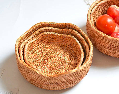 Small Rattan Baskets, Round Storage Basket, Woven Storage Baskets, Kitchen Storage Baskets, Storage Baskets for Shelves-Paintingforhome