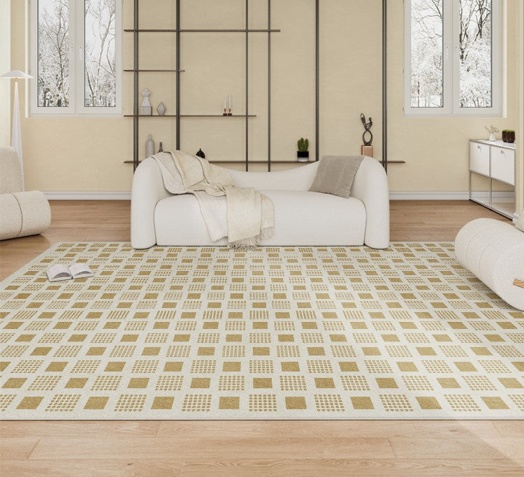 Modern Rug Ideas for Bedroom, Dining Room Modern Floor Carpets, Chequer Modern Rugs for Living Room, Contemporary Soft Rugs Next to Bed-Paintingforhome