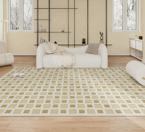 Modern Rug Ideas for Bedroom, Dining Room Modern Floor Carpets, Chequer Modern Rugs for Living Room, Contemporary Soft Rugs Next to Bed-Paintingforhome