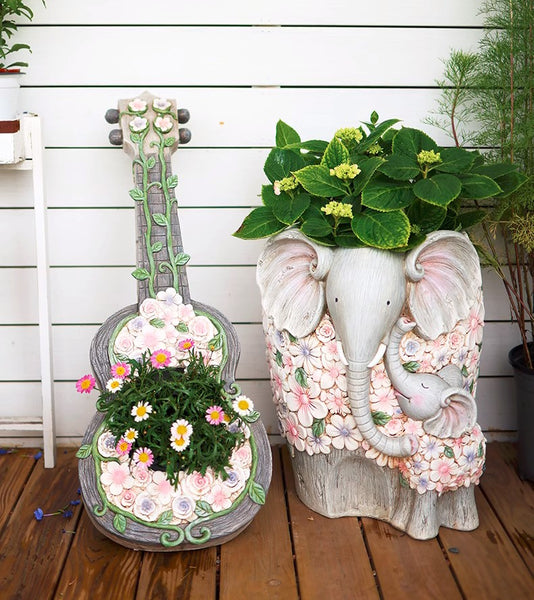 Unique Guitar Flowerpot for Garden Ornaments, Modern Garden Flower Pot, Beautiful Guitar Flowerpot, Villa Outdoor Decor Gardening Ideas-Paintingforhome