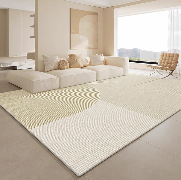 Abstract Contemporary Rugs for Bedroom, Modern Rugs under Sofa, Dining Room Floor Rugs, Modern Rugs for Office, Large Cream Color Rugs in Living Room-Paintingforhome