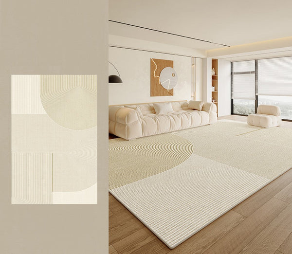 Abstract Contemporary Rugs for Bedroom, Modern Rugs under Sofa, Dining Room Floor Rugs, Modern Rugs for Office, Large Cream Color Rugs in Living Room-Paintingforhome