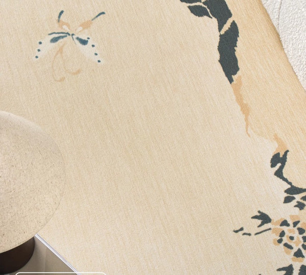 Cream Color Flower Pattern Rugs under Coffee Table, Large Modern Rugs for Bedroom, Modern Rugs for Living Room, Contemporary Modern Rugs for Dining Room-Paintingforhome