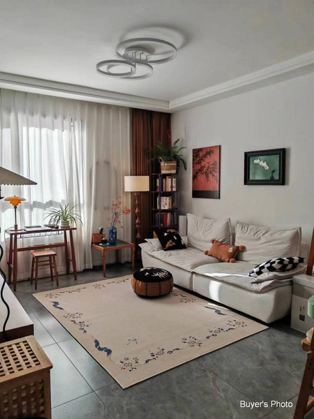 Cream Color Flower Pattern Rugs under Coffee Table, Large Modern Rugs for Bedroom, Modern Rugs for Living Room, Contemporary Modern Rugs for Dining Room-Paintingforhome