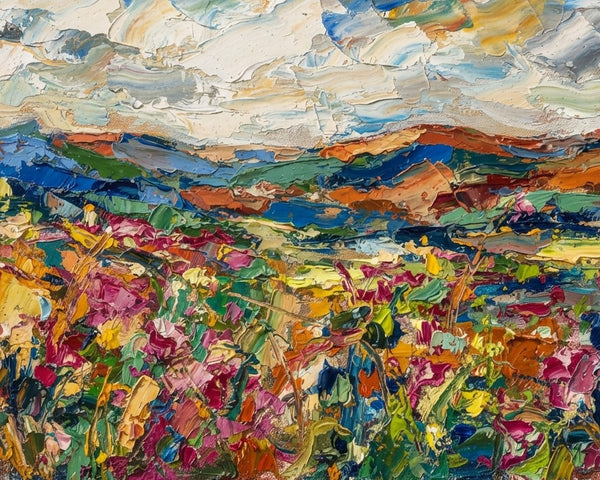 Original Landscape Paintings, Impasto Paintings, Heavy Texture Artwork, Original Oil Paintings, Abstract Flower Field Painting