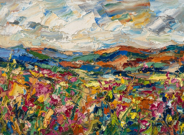 Original Landscape Paintings, Impasto Paintings, Heavy Texture Artwork, Original Oil Paintings, Abstract Flower Field Painting