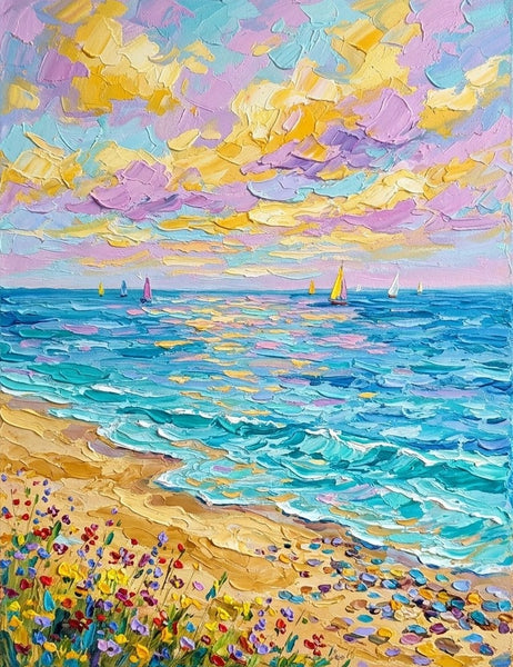 Sails Under Sunset Glow, Small Canvas Artwork for Sale, Original Canvas Paintings, Heavy Texture Paintings on Canvas