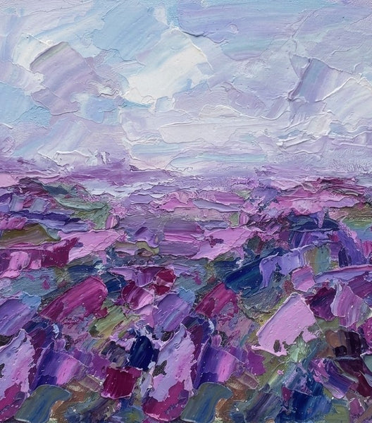 Abstract Lavender Field Painting, Impasto Paintings, Heavy Texture Artwork, Original Landscape Paintings, Original Oil Paintings