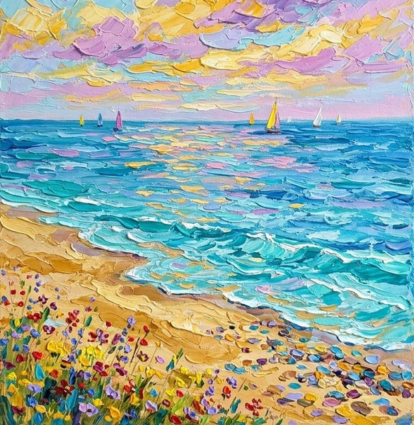 Sails Under Sunset Glow, Small Canvas Artwork for Sale, Original Canvas Paintings, Heavy Texture Paintings on Canvas