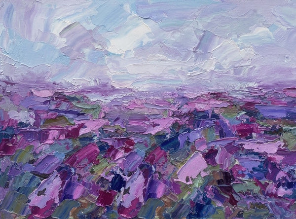 Abstract Lavender Field Painting, Impasto Paintings, Heavy Texture Artwork, Original Landscape Paintings, Original Oil Paintings