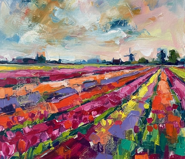 Original Small Art, Abstract Red Tulip Flower Field Painting, Abstract Landscape Painting, Original Small Painting, Hand Painted Canvas Art, Palette Knife Paintings