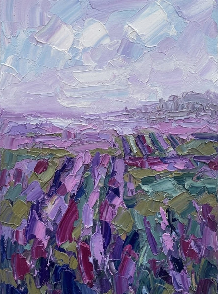 Original Landscape Paintings, Abstract Lavender Field Painting, Original Oil Paintings, Impasto Painting on Canvas, Heavy Texture Artwork