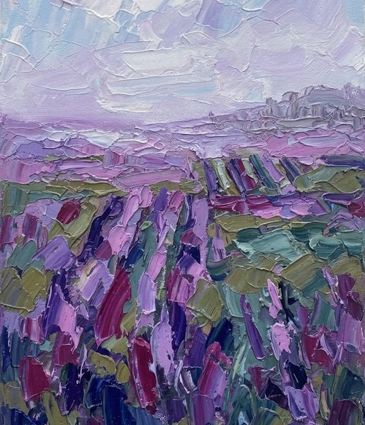 Original Landscape Paintings, Abstract Lavender Field Painting, Original Oil Paintings, Impasto Painting on Canvas, Heavy Texture Artwork