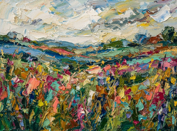 Original Landscape Paintings, Impasto Paintings, Abstract Flower Field Painting, Heavy Texture Artwork, Original Oil Paintings