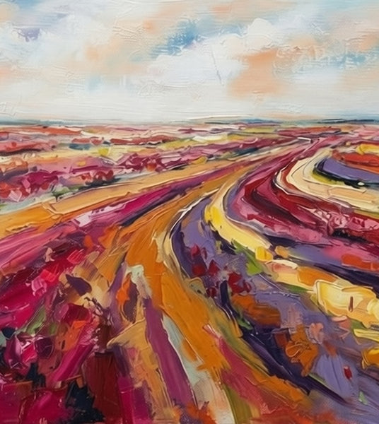 Original Landscape Paintings, Abstract Red Tulip Field Painting, Impasto Paintings, Heavy Texture Artwork, Original Oil Paintings