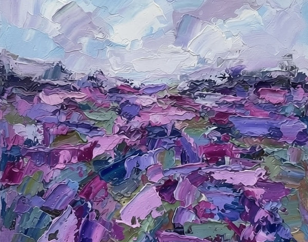 Original Small Art, Original Oil Painting, Hand Painted Canvas Art, Abstract Lavender Flower Field Painting, Abstract Landscape Painting, Impasto Artwork, Palette Knife Paintings