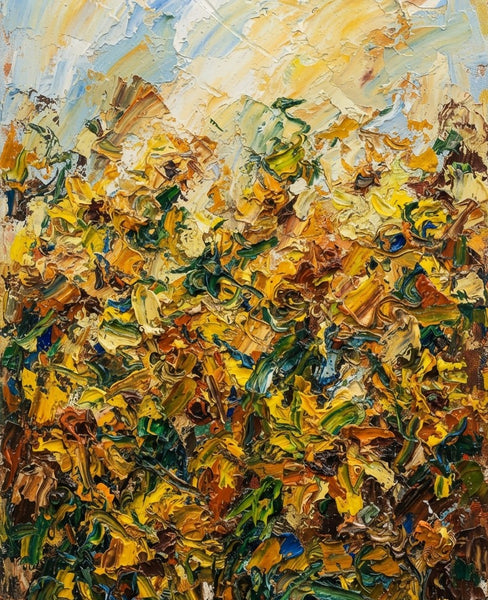 Heavy Texture Artwork, Sunflower Field Painting, Original Landscape Paintings, Original Oil Paintings, Impasto Painting on Canvas