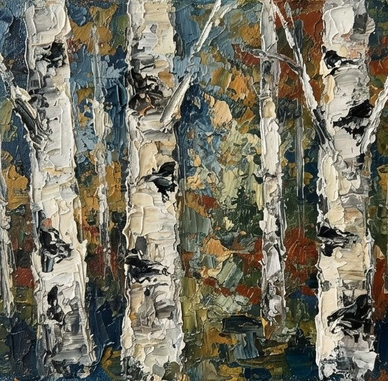 Winter Birch Tree Painting, Original Artwork for Sale, Small Canvas Wall Art Paintings, Hand Painted Canvas Art, Impasto Heavy Texture Art