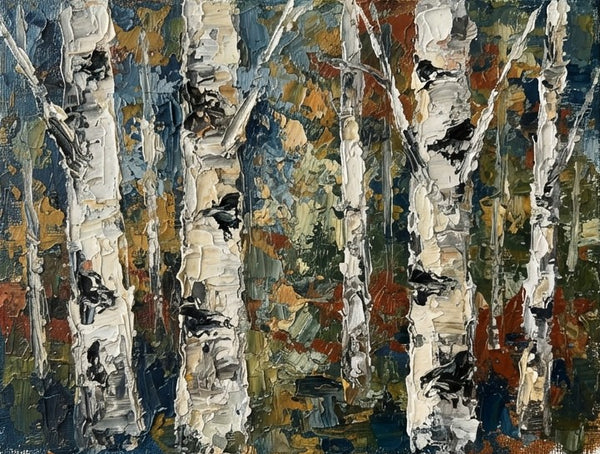Winter Birch Tree Painting, Original Artwork for Sale, Small Canvas Wall Art Paintings, Hand Painted Canvas Art, Impasto Heavy Texture Art