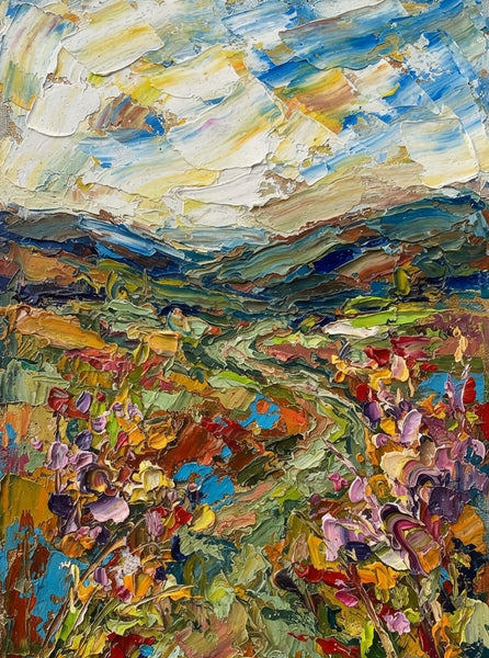 Original Landscape Paintings, Abstract Flower Field Painting, Heavy Texture Artwork, Original Oil Paintings, Impasto Paintings