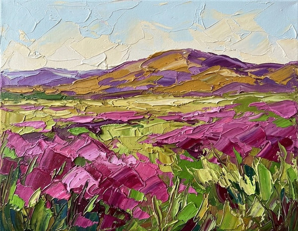 Purple Blossom Wilderness, Small Canvas Artwork for Sale, Original Canvas Paintings, Heavy Texture Paintings on Canvas, Buy Paintings Online