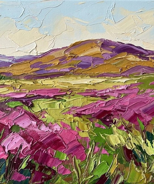 Purple Blossom Wilderness, Small Canvas Artwork for Sale, Original Canvas Paintings, Heavy Texture Paintings on Canvas, Buy Paintings Online