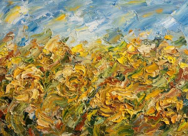 Abstract Sunflower Field Painting, Heavy Texture Artwork, Original Oil Paintings, Original Landscape Paintings, Impasto Paintings