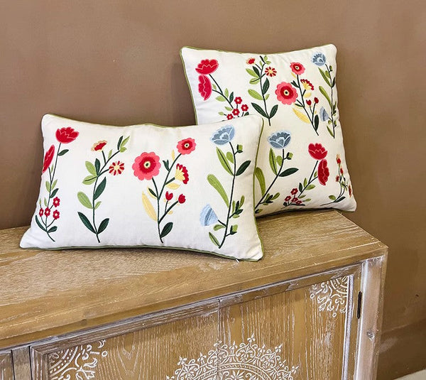 Throw Pillows for Couch, Spring Flower Decorative Throw Pillows, Farmhouse Sofa Decorative Pillows, Embroider Flower Cotton Pillow Covers-Paintingforhome
