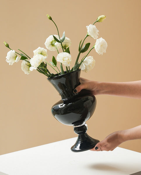 Mid Century Glass Vases, Handmade Modern Vases for Living Room, Modern Glass Vase for Flowers, Unique Decorative Glass Vase, Centerpiece Contemporary Vases on Table-Paintingforhome