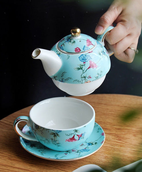 Stackable Teapot and Cup Set, Ceramic Tea Pot with Integrated Cup, Porcelain Teapot with Matching Cup and Saucer in Gift Box, Mother and Baby Teapot with Matching Saucer-Paintingforhome