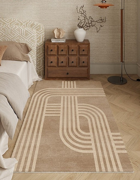 Abstract Modern Rugs for Living Room, Contemporary Modern Rugs Next to Bed, Geometric Modern Rugs under Dining Room Table, Brown Modern Carpets for Office-Paintingforhome