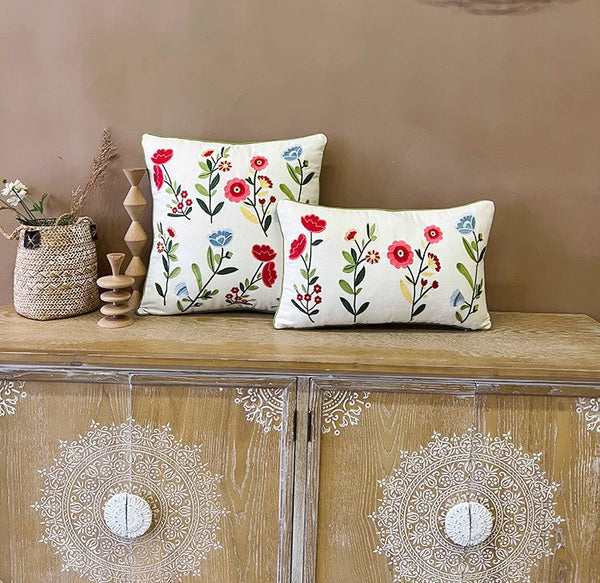 Throw Pillows for Couch, Spring Flower Decorative Throw Pillows, Farmhouse Sofa Decorative Pillows, Embroider Flower Cotton Pillow Covers-Paintingforhome