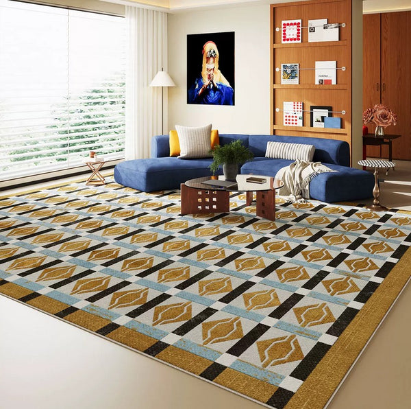 Modern Living Room Rug Ideas, Geometric Modern Rugs for Dining Room, Mid Century Colorful Rugs, Contemporary Abstract Rugs under Coffee Table-Paintingforhome