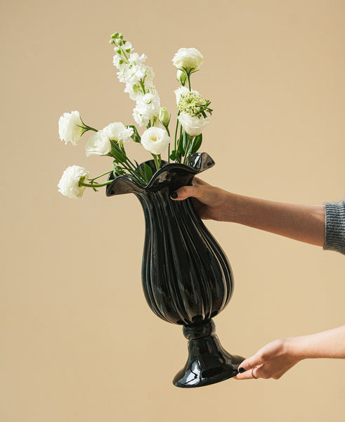 Mid Century Glass Vases, Handmade Modern Vases for Living Room, Modern Glass Vase for Flowers, Unique Decorative Glass Vase, Centerpiece Contemporary Vases on Table-Paintingforhome