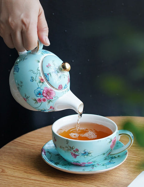 Stackable Teapot and Cup Set, Ceramic Tea Pot with Integrated Cup, Porcelain Teapot with Matching Cup and Saucer in Gift Box, Mother and Baby Teapot with Matching Saucer-Paintingforhome
