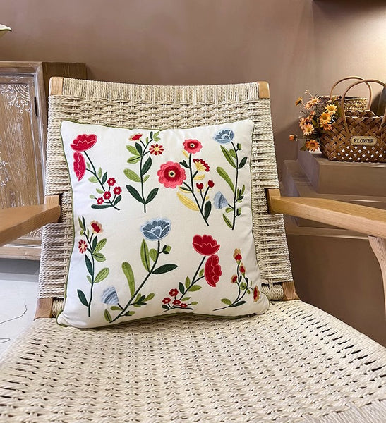 Throw Pillows for Couch, Spring Flower Decorative Throw Pillows, Farmhouse Sofa Decorative Pillows, Embroider Flower Cotton Pillow Covers-Paintingforhome