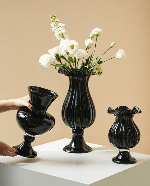 Mid Century Glass Vases, Handmade Modern Vases for Living Room, Modern Glass Vase for Flowers, Unique Decorative Glass Vase, Centerpiece Contemporary Vases on Table-Paintingforhome