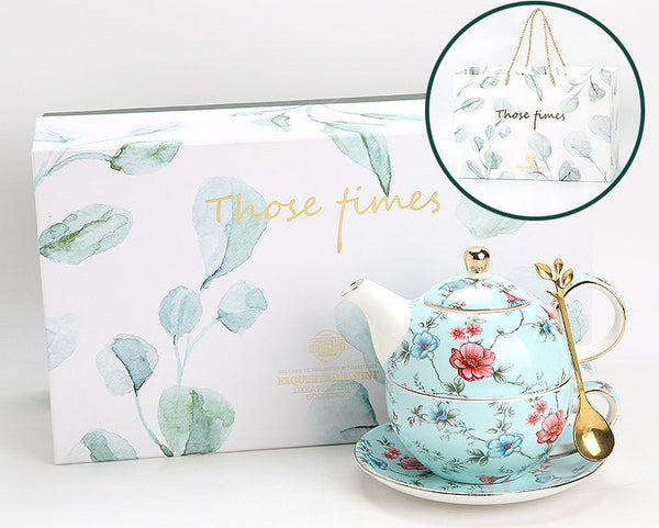Stackable Teapot and Cup Set, Ceramic Tea Pot with Integrated Cup, Porcelain Teapot with Matching Cup and Saucer in Gift Box, Mother and Baby Teapot with Matching Saucer-Paintingforhome