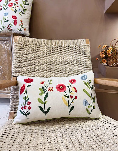 Throw Pillows for Couch, Spring Flower Decorative Throw Pillows, Farmhouse Sofa Decorative Pillows, Embroider Flower Cotton Pillow Covers-Paintingforhome
